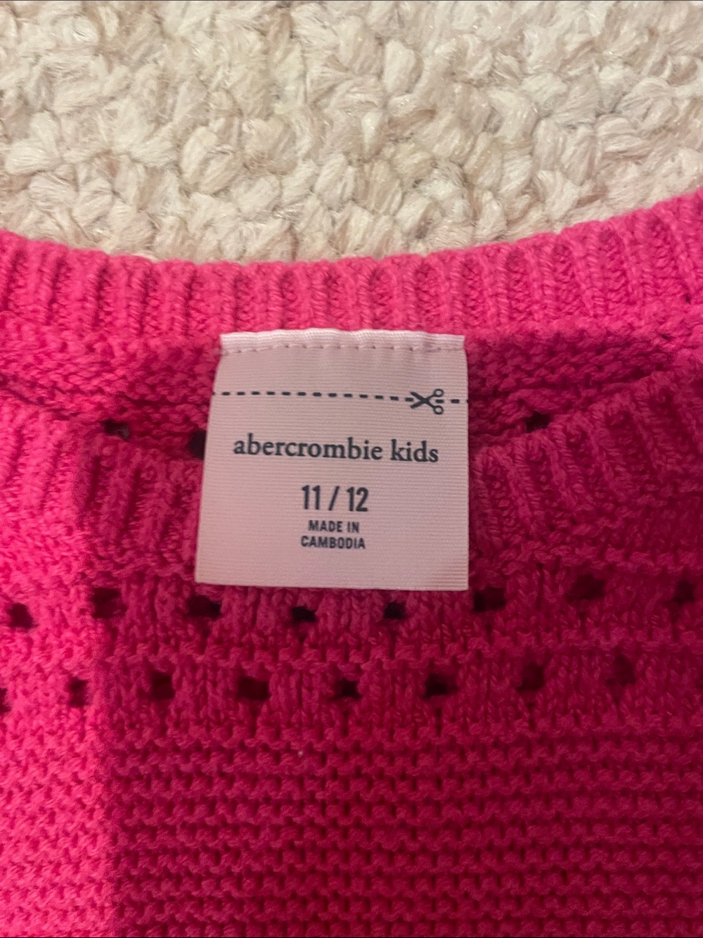abercrombie kids Crochet Hem Sleeveless Tank - White & Fuchsia - Picture 2 of 6